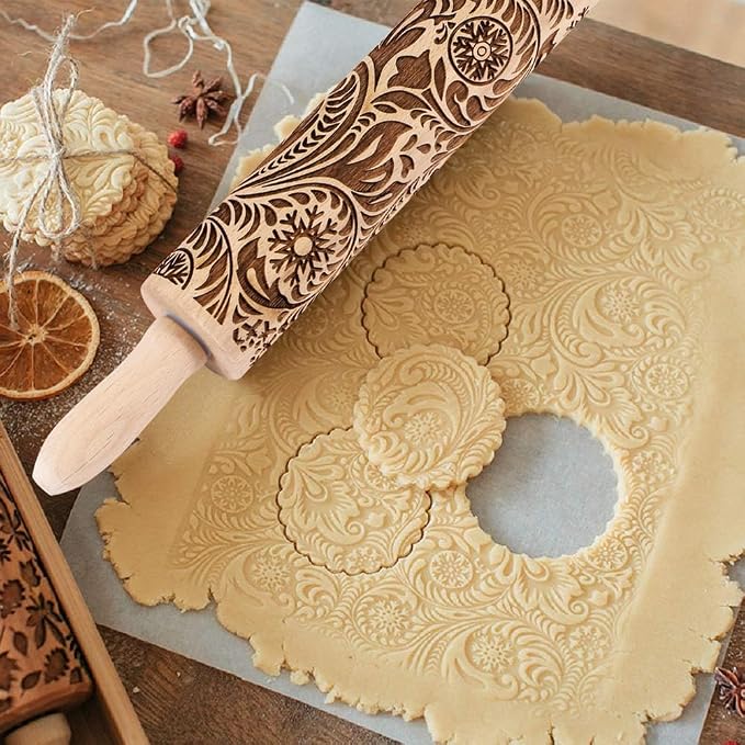 Embossed Wooden Rolling Pin for Baking, Evermarket Deep Engraved Embossing - Image 5