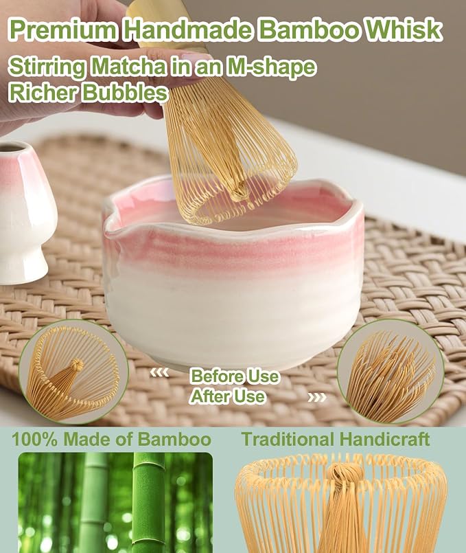 JBER Matcha Whisk Set, Ceramic Matcha Set Includes Bowl & Holder, Bamboo Whisk - Image 4