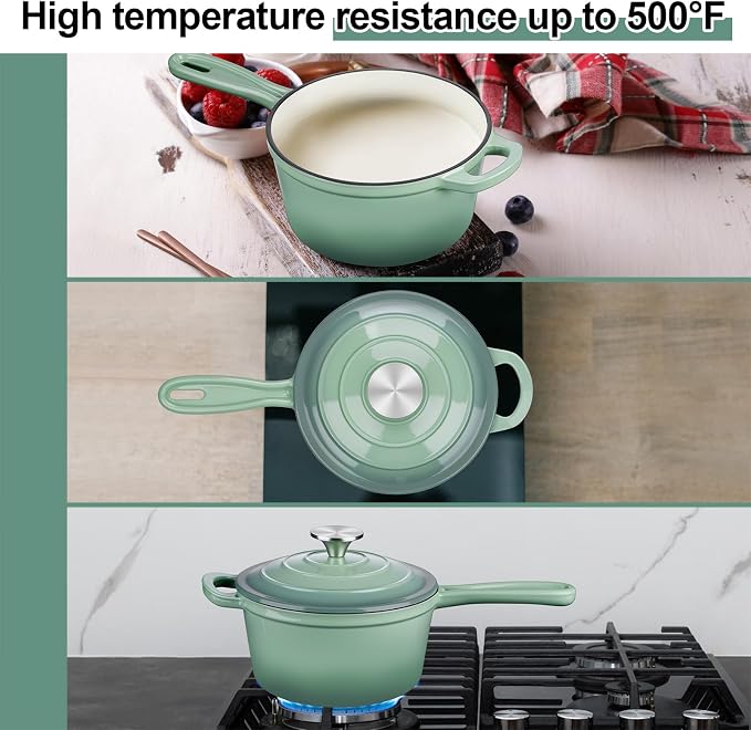 3 Quart Saucepan with Lid, Leonyo Enameled Cast Iron Sauce Pot, Large Enamel - Image 4