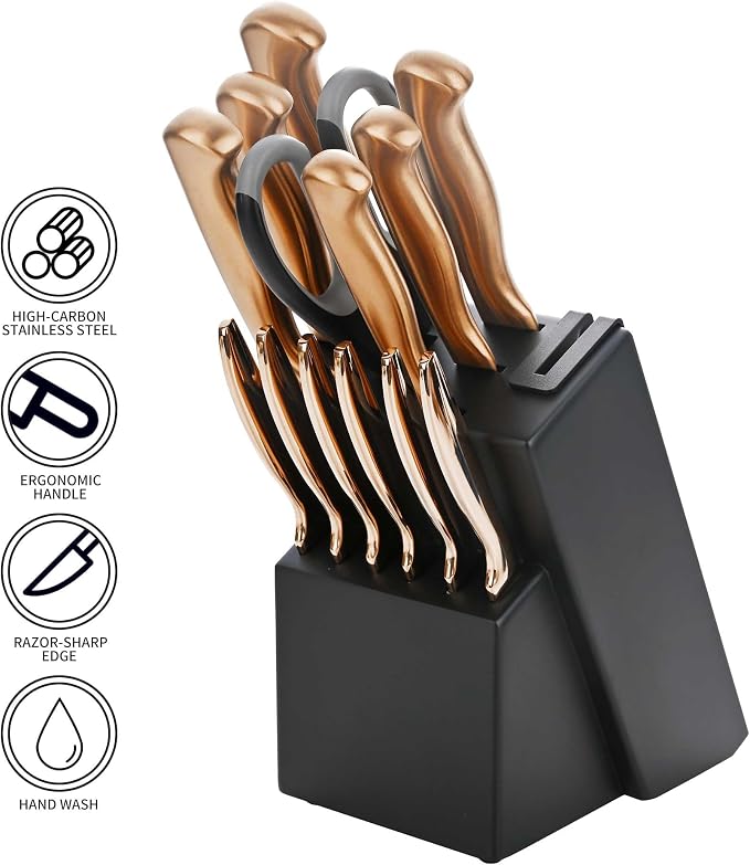 15-Piece Rose Gold Knife Block Set - Image 3