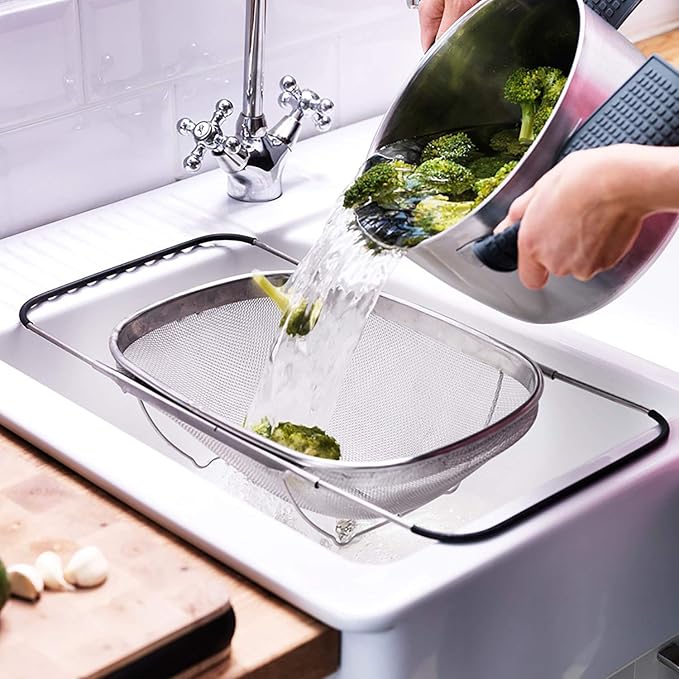 Over The Sink Stainless Steel Oval Colander - Image 6