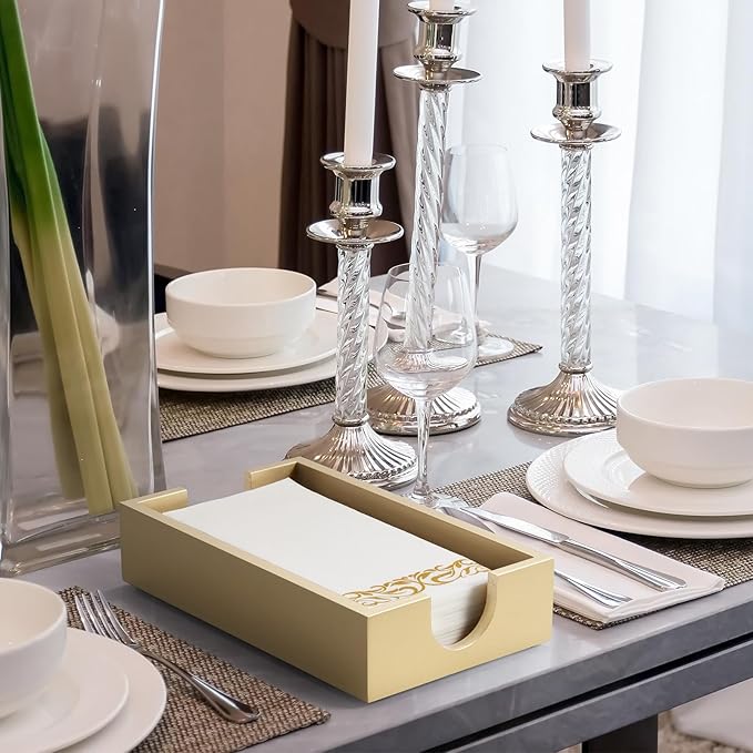 Gold Napkin Holder for Bathroom, Wooden Guest Towel Holder Tray for Bathroom - Image 5