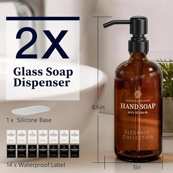 Amber Glass Soap Dispenser for Kitchen Sink and Bathroom - Image 8