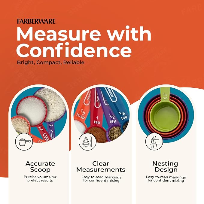 Farberware Kitchen Basics Measuring Cup & Spoon Set – 9-Piece Colorful Nesting - Image 2