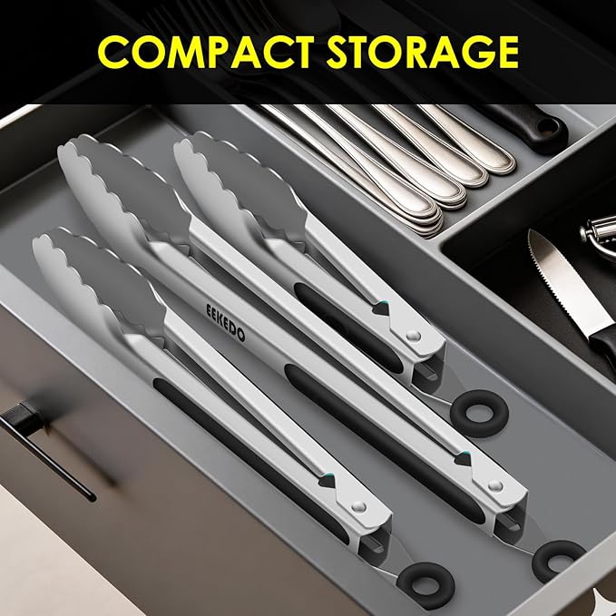 Stainless Steel Tongs for Cooking, Heat Resistant 600 Degrees Metal Kitchen - Image 7