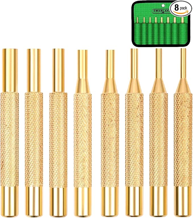 SWANLAKE 8-Piece Brass Punch Set, Removing Repair Tool1/8" by SWANLAKETOOLS
