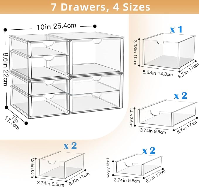 YFXCVSL Clear Stackable Storage Drawers, Acrylic Makeup Organizer - Image 3