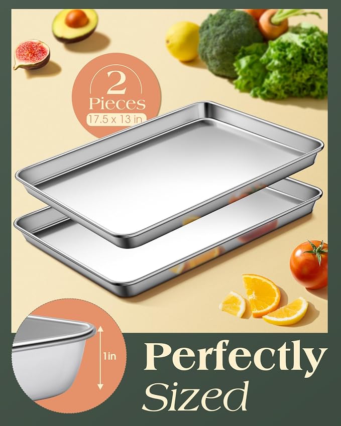 Baking Sheet Set of 2, Commercial Grade Stainless Steel Cookie Sheets - Image 3