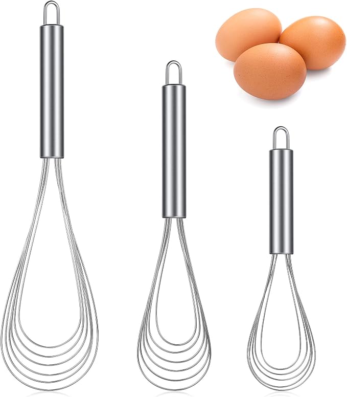 Patelai 3 Pieces Stainless Steel Kitchen Flat Whisk Set Stainless Steel Flat by Patelai