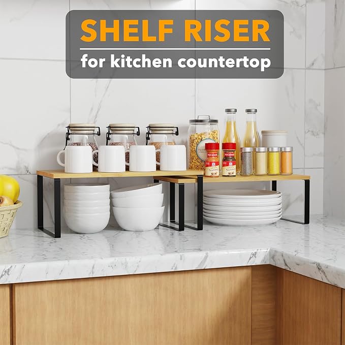 SpaceAid Cabinet Shelf Organizers 8 Pack, Kitchen Counter Rack Shelves Riser - Image 4