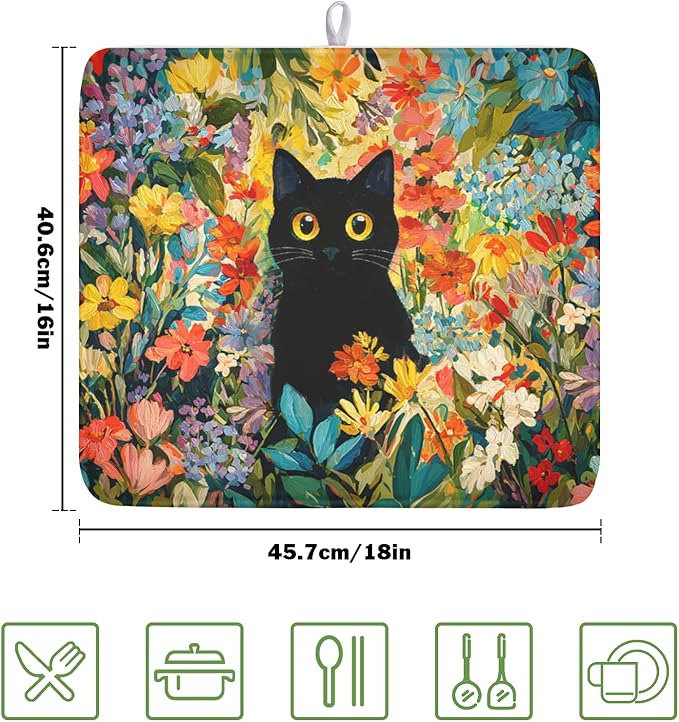 Spring Summer Floral Cat Dish Drying Mat - Image 2