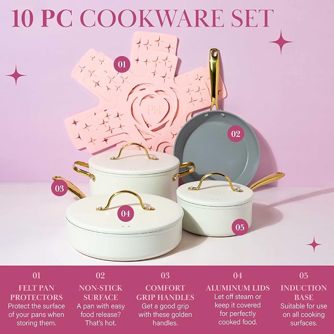 Paris Hilton Iconic Nonstick Pots and Pans Set, Matching Lids - Image 3