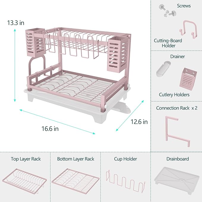B-Land Dish Drying Rack, 2 Tier Dish Racks - Image 4
