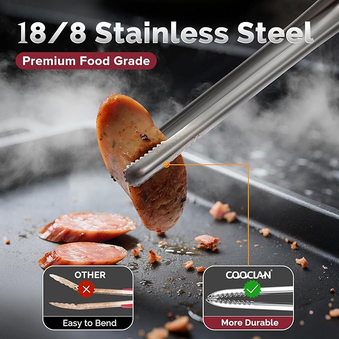 Precision Serrated Non-Slip Tips Cooking Tongs 2 Set, One-Piece 18/8 Stainless - Image 3