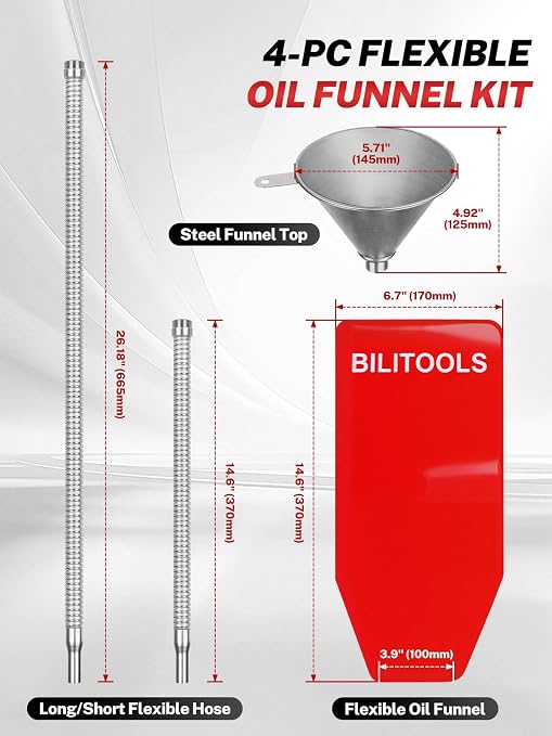 BILITOOLS 4pc Oil Change Kit, Spill-Free Steel System - Image 2