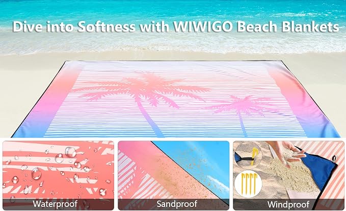 WIWIGO Beach Blanket Waterproof Sandproof Beach Mat 79" X 83"/10'x9'for 2-8 - Image 5