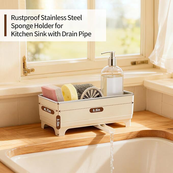 Sponge Holder for Kitchen Sink – Rustproof Stainless Steel, 360° Rotating Drain - Image 2