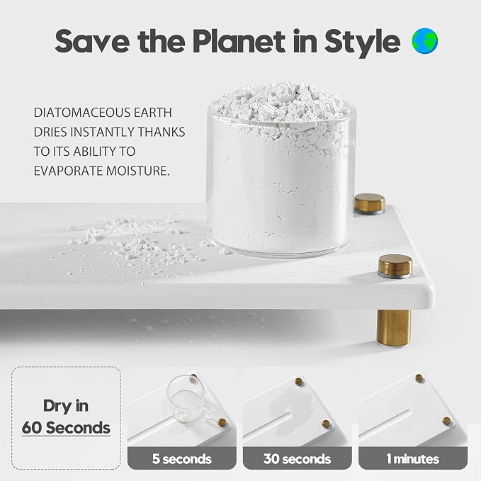 White Gold Dish Drying Rack Tray, Water Absorbing Stone Sink Caddy Kitchen Sink - Image 3