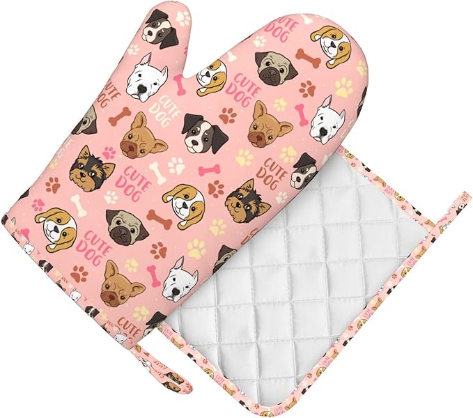 Cute Dog Oven Mitts and Pot Holders Set, Puppy Kitchen Accessories Heat - Image 3
