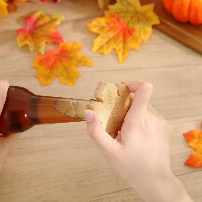Vesici 12 Pcs Bamboo Maple Leaf Shape Magnetic Bottle Opener 2.5in DIY Bamboo - Image 5