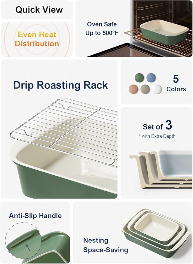 LE TAUCI Deep Casserole Dishes for Oven, 13.7”x9.6” Ceramic Baking Dish Set - Image 2