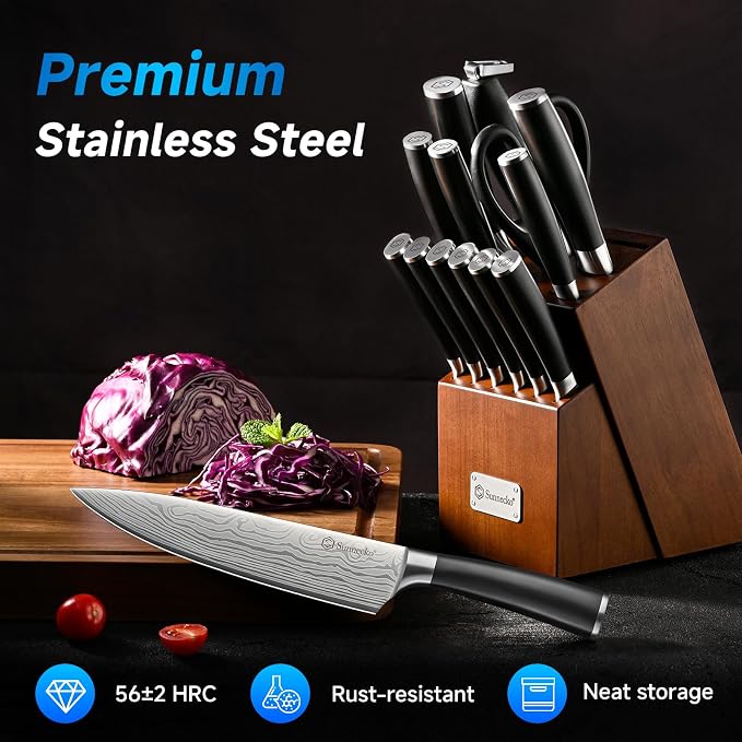 Sunnecko Knife Set with Block and Sharpener - Image 3