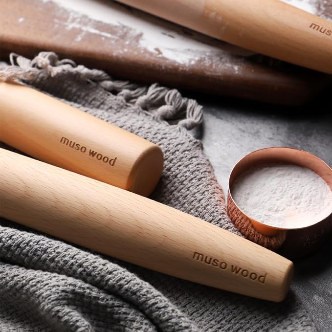 Muso Wood French Rolling Pin and Silicone Baking Mat Set, 15.75 Inch Beech Wood - Image 6