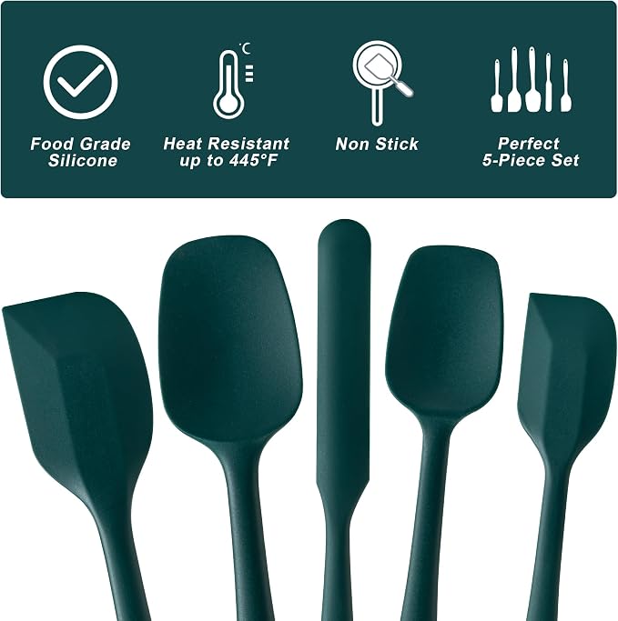Silicone Spatula Set, 5 Piece Food Grade Rubber Spatulas - Image 3