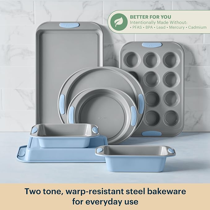 Pyrex 8-Piece Metal Bakeware Set, Lightweight Stainless Steel Baking Trays - Image 3