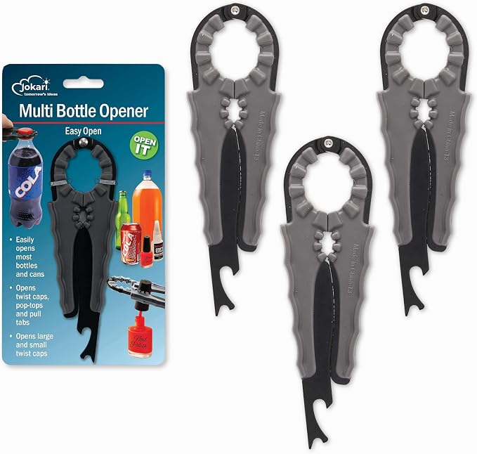 Jokari 3-Pack Multi Bottle Opener – Jar Lid Opener, Can Tab Lifter, Twist Cap by Jokari