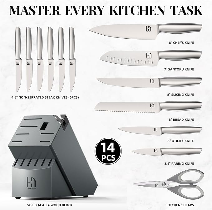 KnifeSaga Knife Set, Razor Sharp Knife Block Set - Image 5
