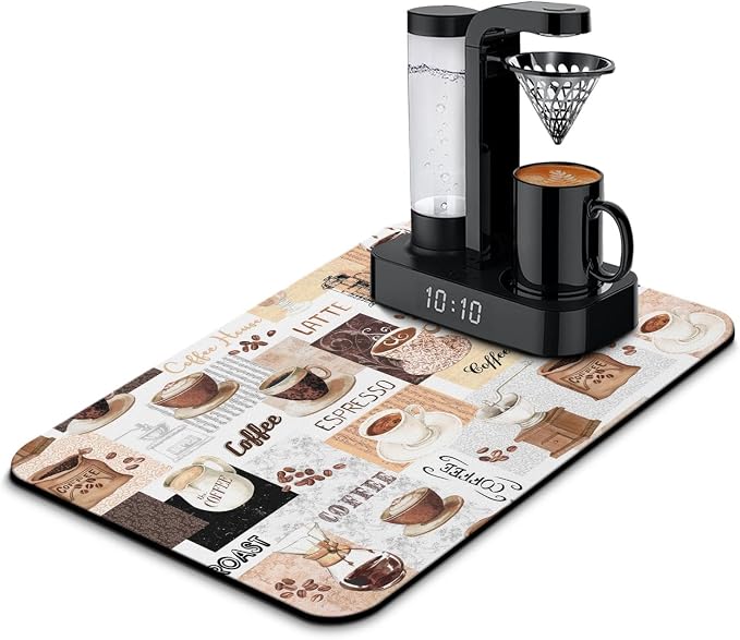 Coffee Mat 23inx15in, Absorbent Hide Stain Anti-Slip Coffee Bar Accessories by Kuyig+Home