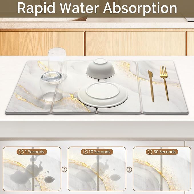 Large Stone Dish Drying Mat for Kitchen Counter, Foldable Water Absorbing - Image 3