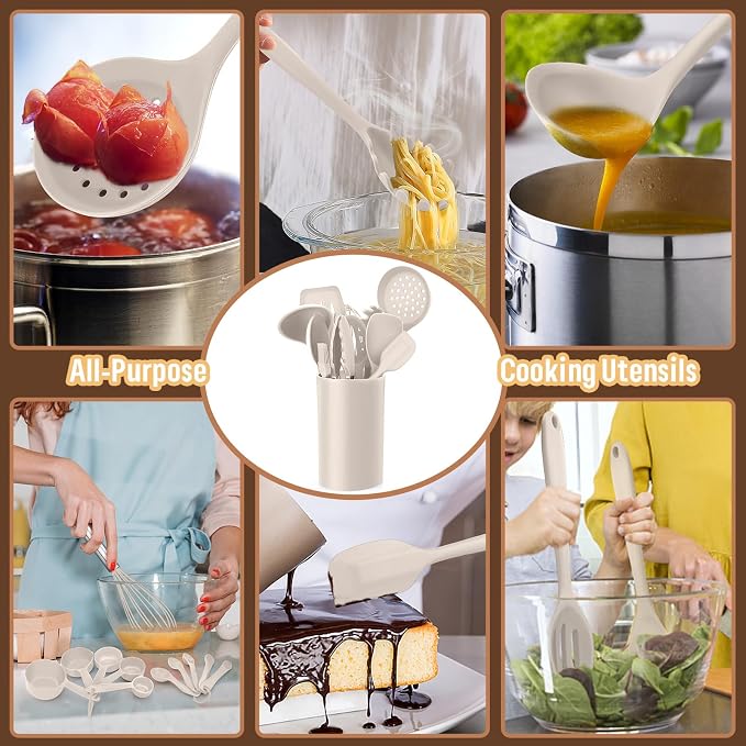 Silicone Kitchen Utensils Set, E-far 23 Pcs Khaki Cooking Utensils Tools - Image 4