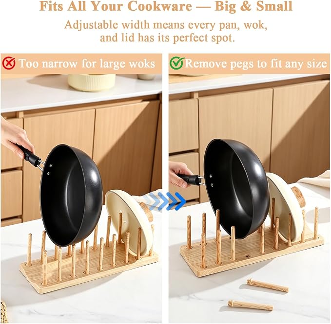 HOMQUEN Pot Lid Organizer, Sturdy Plastic Pan Lid Organizer Rack, 8 Adjustable - Image 7