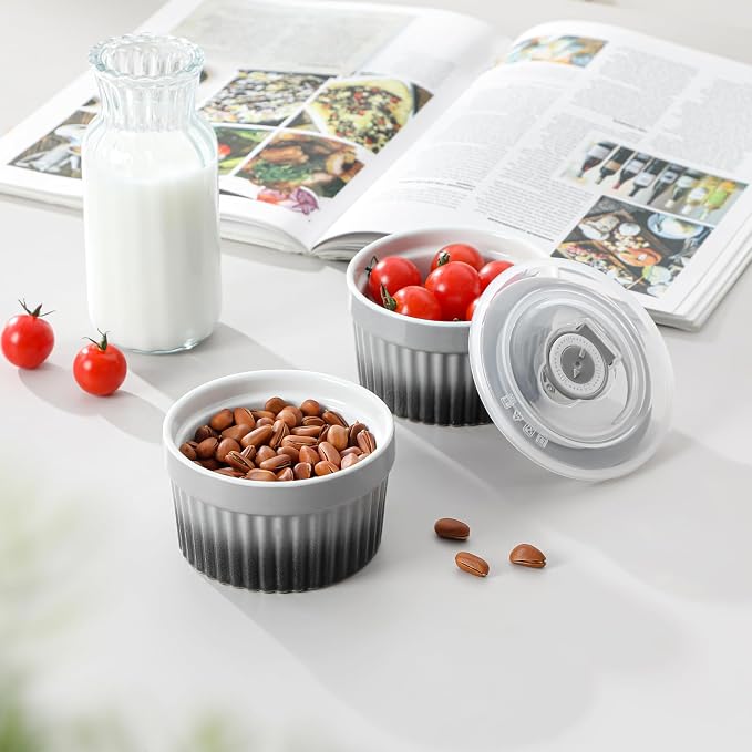 vancasso 6 oz Ramekins with Lid, Porcelain Creme Brulee Souffle Dishes - Image 8
