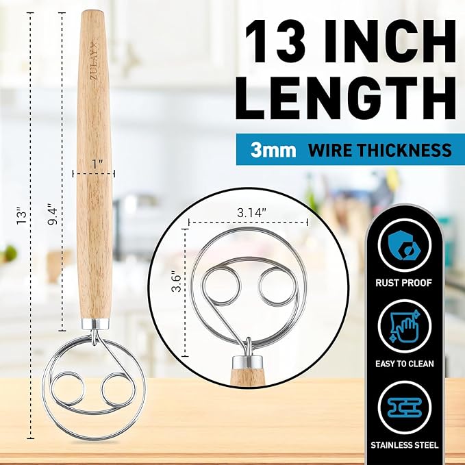 Zulay Kitchen Double-Eye 13" Danish Dough Whisk - Image 2