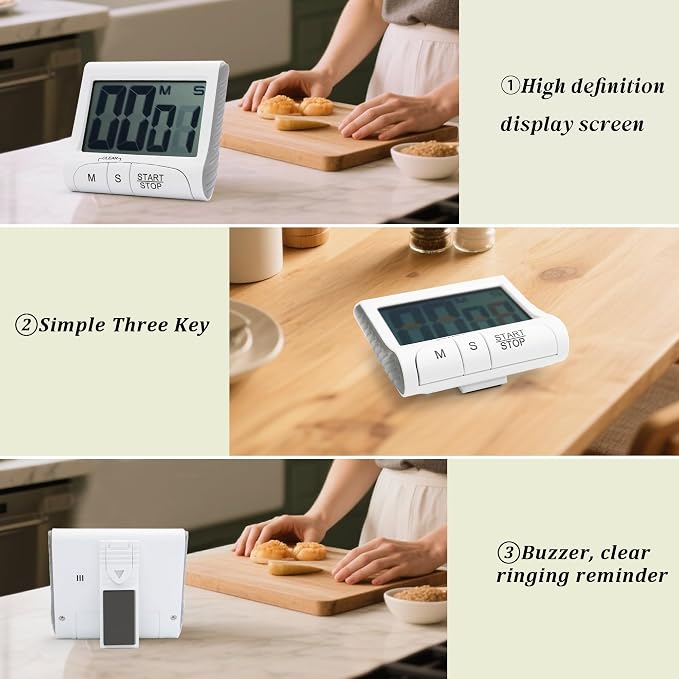 Large LCD Display Kitchen Timer -Magnetic Digital Timers, Loud Alarm, Memory - Image 5