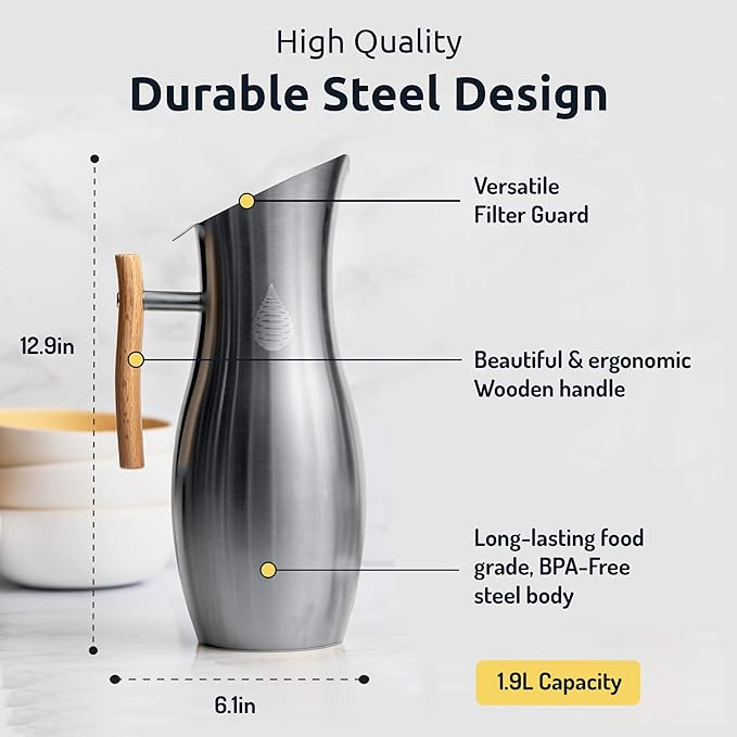 Invigorated Living Stainless Steel Water Pitcher - Image 2