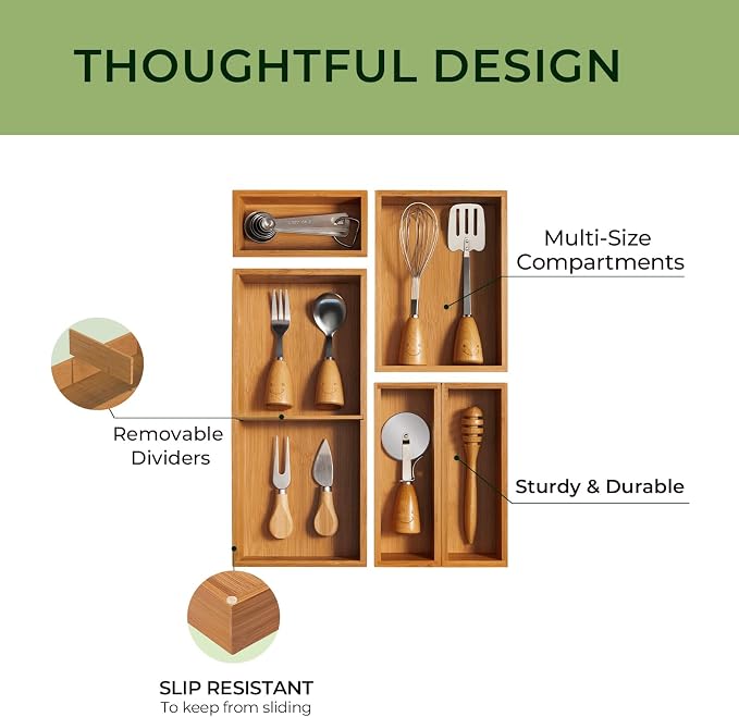 keechee 5-Piece Bamboo Drawer Organizer Set, 2.2" Deep Multi-Use Organizers - Image 3