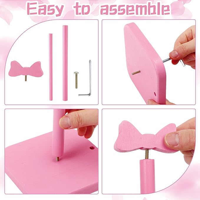 Leinuosen Pink Bow Paper Towel Holder Coquettish Cute Bow Wooden Paper Towel - Image 3
