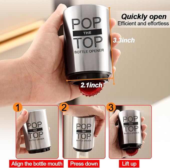 Pop The Top Bottle Opener, Automatic Beer Bottle Opener - Image 4