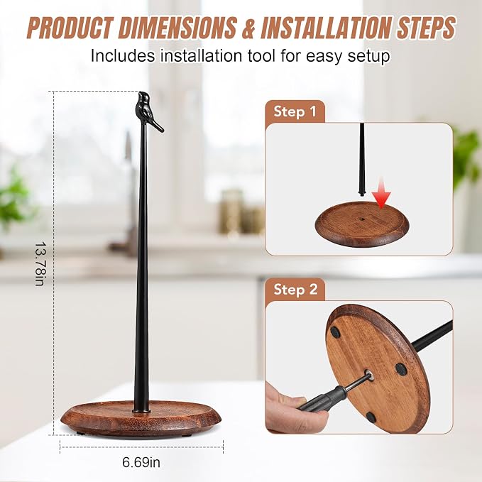 Wooden Paper Towel Holder countertop, Stylish Bird Shaped, Solid Wood Base&Iron - Image 7