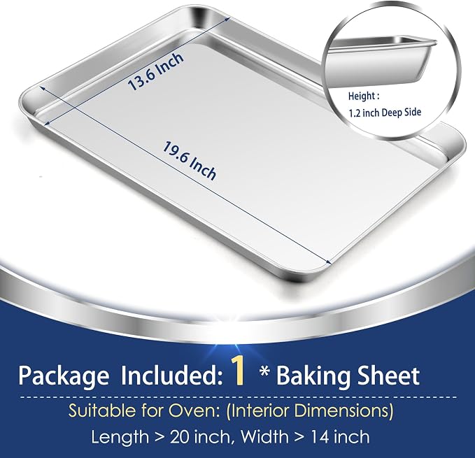 P&P CHEF 19.6 Inch Baking Cookie Sheet, Oven Pan Tray Stainless Steel Sheet Pan - Image 2