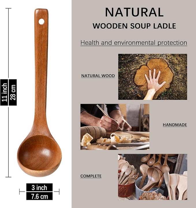 Wooden Soup Ladle, 2.5 fl oz Medium Scoop Utensil - Image 2