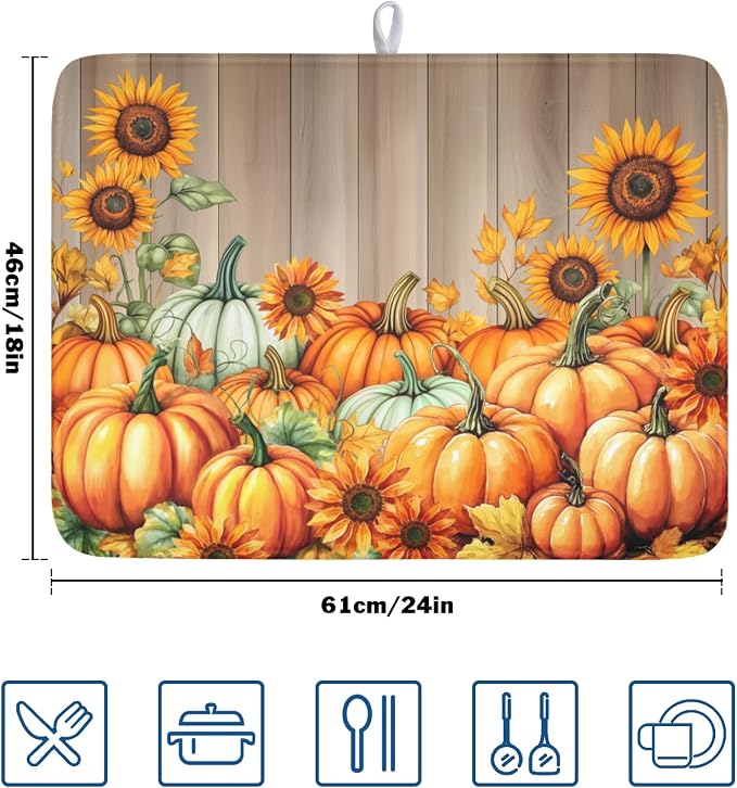 Fall Orang Pumpkin Dish Drying Mat - Image 2