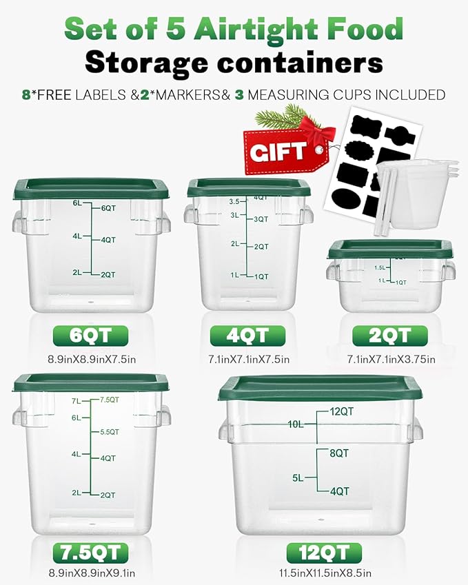 12QT NSF Food Storage Containers: 2 PCS Commercial Clear Square Food Storage - Image 8