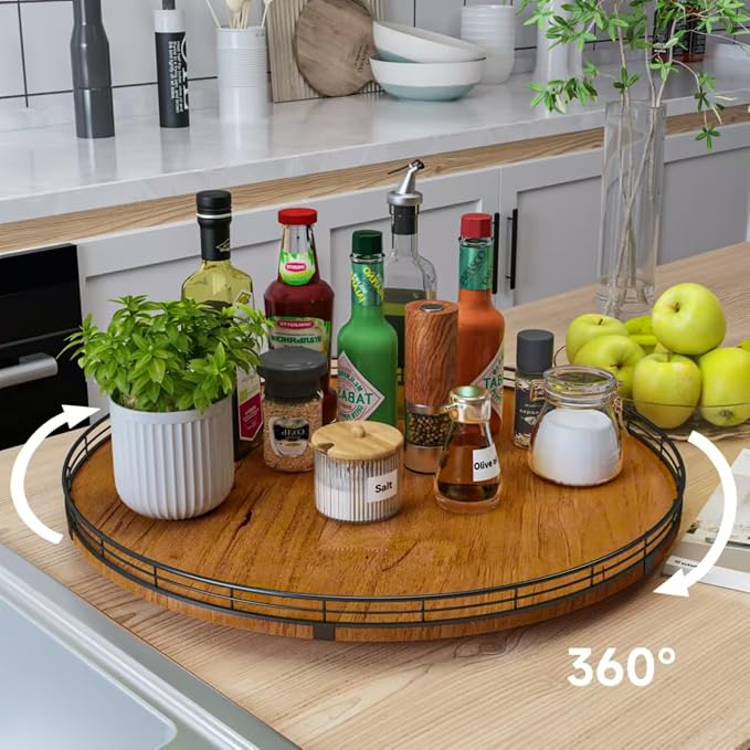 21" Lazy Susan Turntable, Wooden Organizer - Image 2