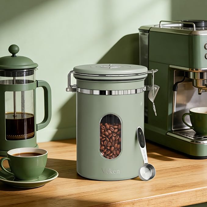 Veken Coffee Canister with Window, Airtight Stainless Steel Kitchen Food - Image 3
