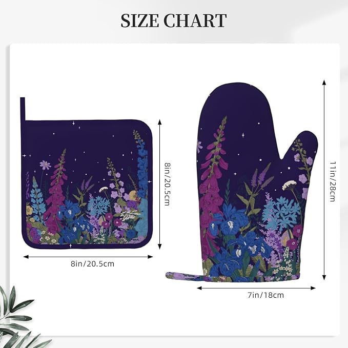 Wildflowers Florals Oven Mitts Pot Holders Set Silicone Heat Resistant - Image 3
